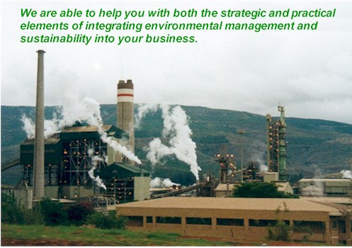 Image: Industrial processing plant; Text: We are able to help you with both the strategic and practical elements of integrating environmental management and sustainability into your business